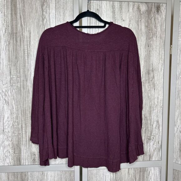 Free People Oversized Top Boxy Burgundy Color Thermal Size S - Picture 6 of 6
